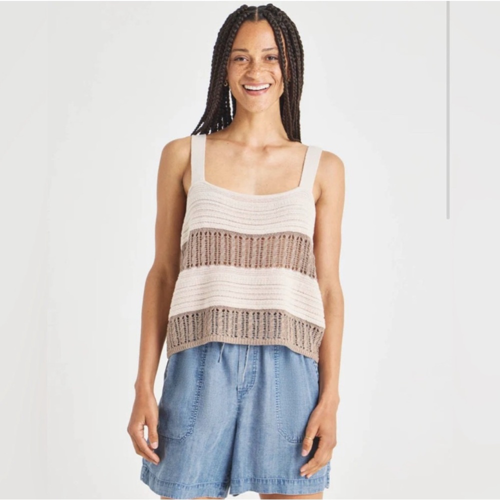 Splendid‎ Striped Cream and Crochet Knit Brown Women's Top